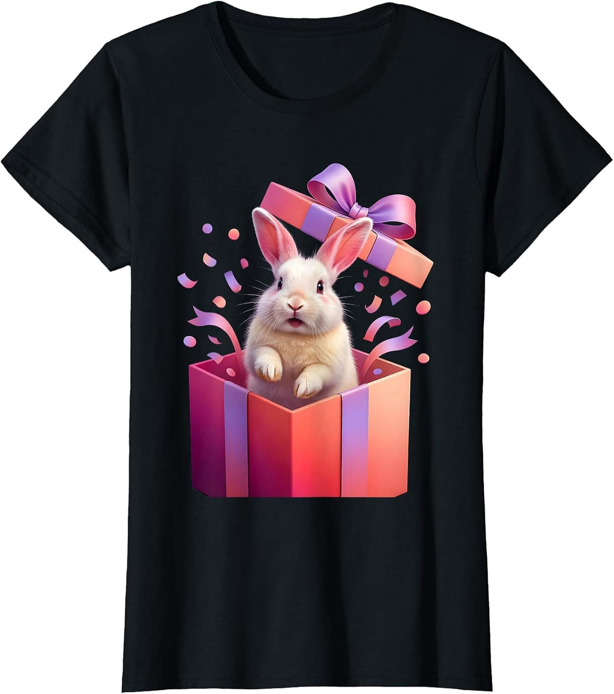 Rabbit Popping Out of Birthday Gift Box T-Shirt - Black