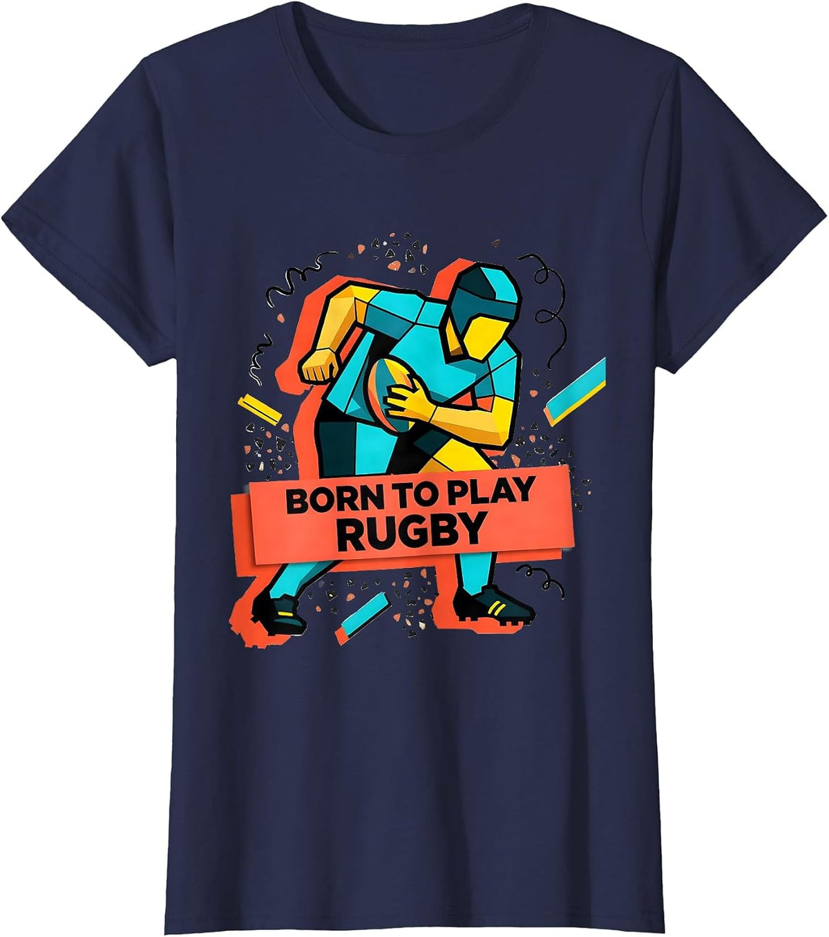 Women's Born to Play Rugby Graphic Design T-Shirt - Navy Blue