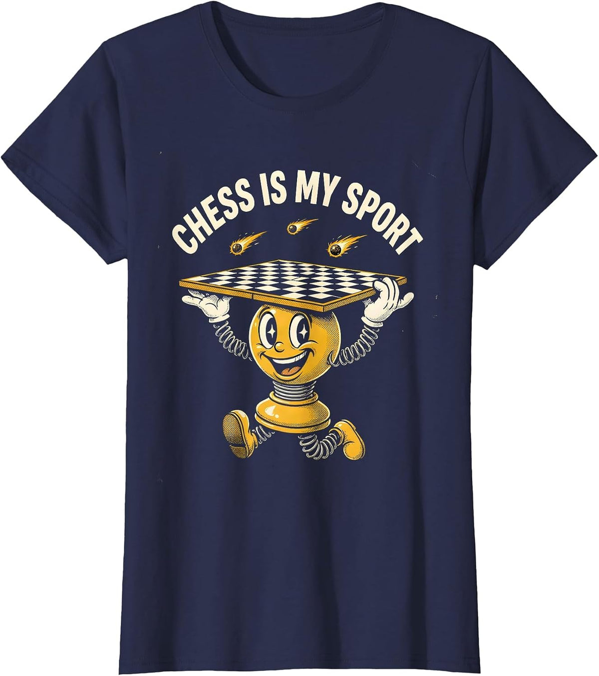 Women's Chess Is My Sport Retro Cartoon Chess Player Lover Humor T-Shirt - Navy Blue