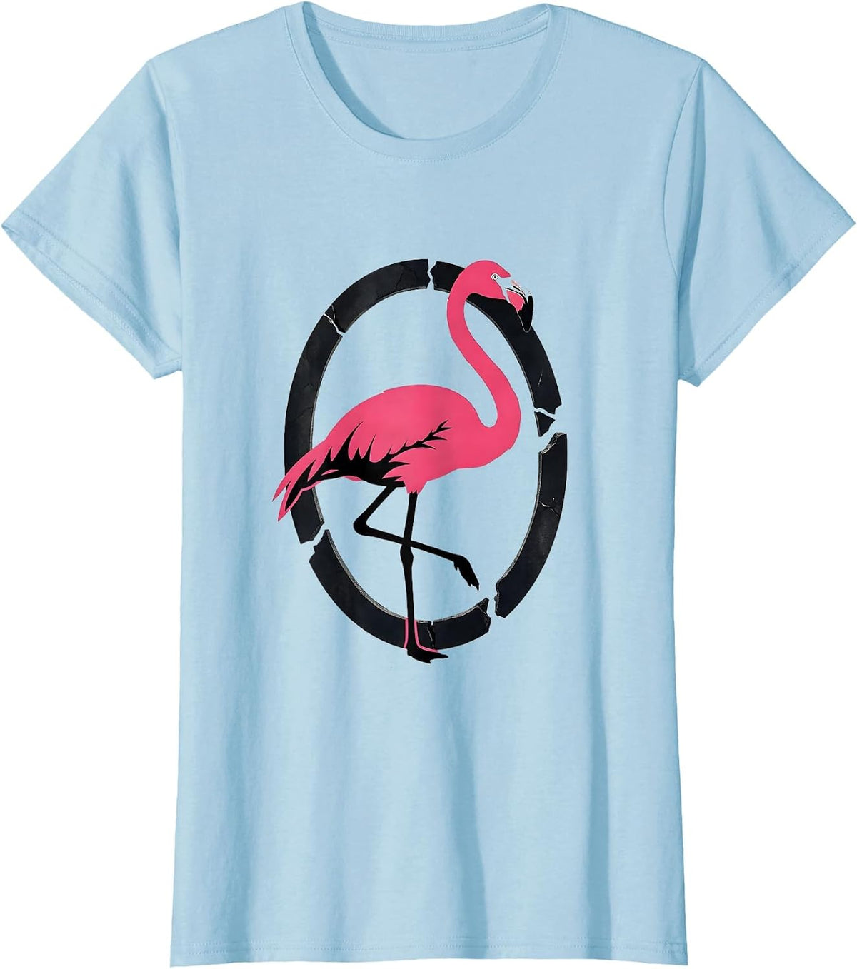 Women's Pink Flamingo Silhouette Novelty Humor Gift T-Shirt - Baby Blue