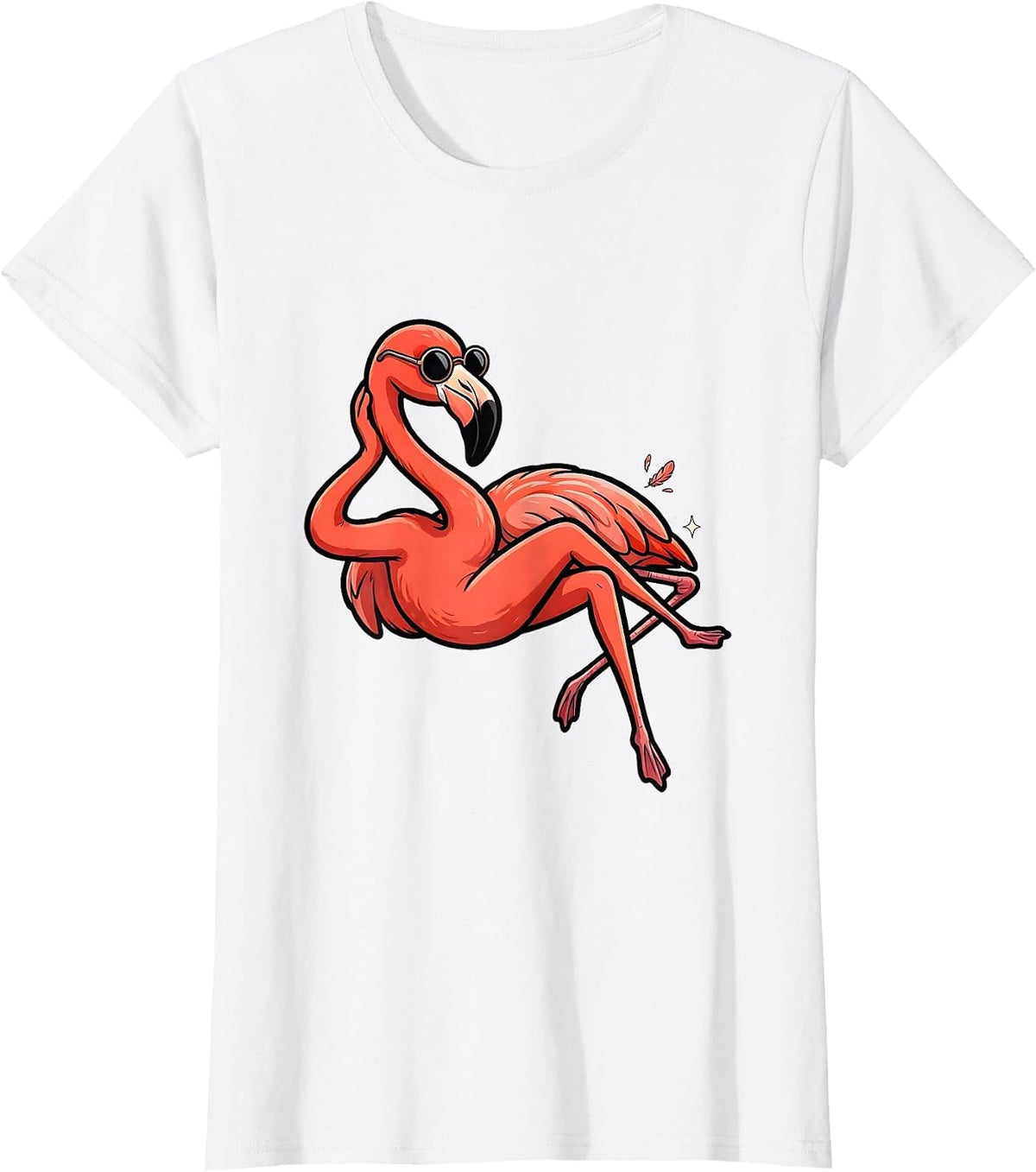 Cartoon Flamingo Sunglasses Funny Bird Lover Novelty T-Shirt - White