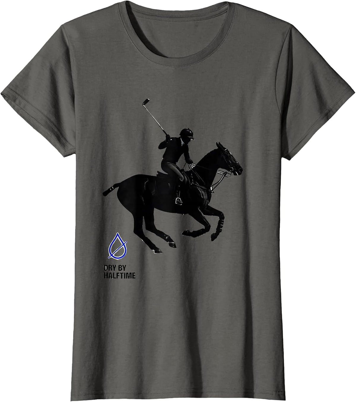 Women's Dry By Halftime Funny Polo Player Horse Water Sport Humor T-Shirt - Asphalt Grey