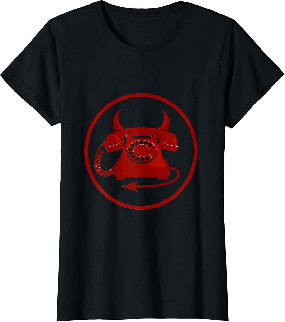 Vintage Devil Phone Retro Dark Humor Graphic T-Shirt - Black