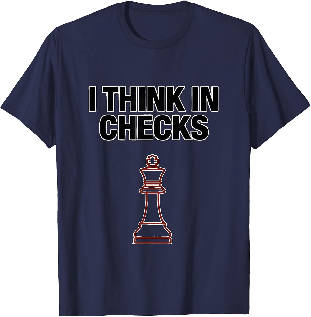I Think In Checks Minimalist Chess Player Humor Chess Club T-Shirt - Navy Blue