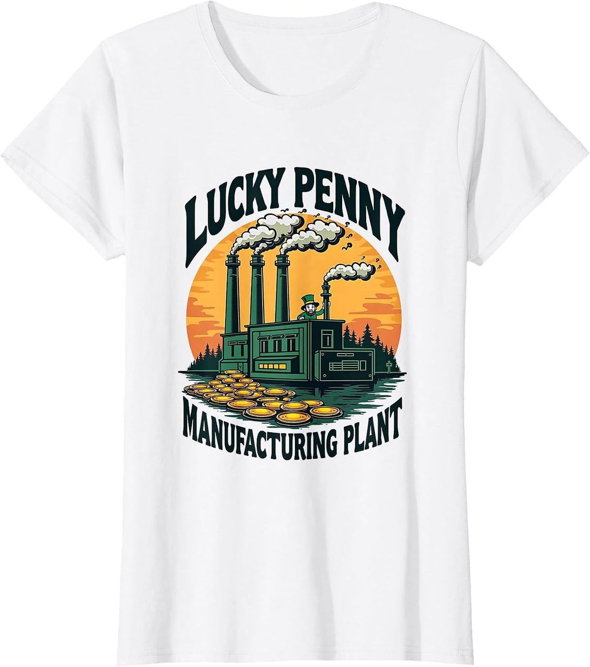 Lucky Penny Manufacturing Plant St Patricks Design T-Shirt - White