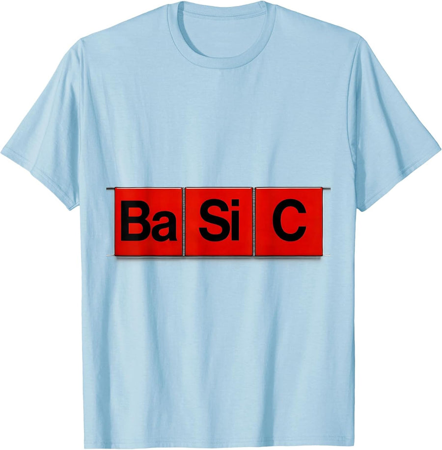 Men's Ba-Si-C Geometric Chemistry Periodic Table Nerd Humor T-Shirt - Baby Blue