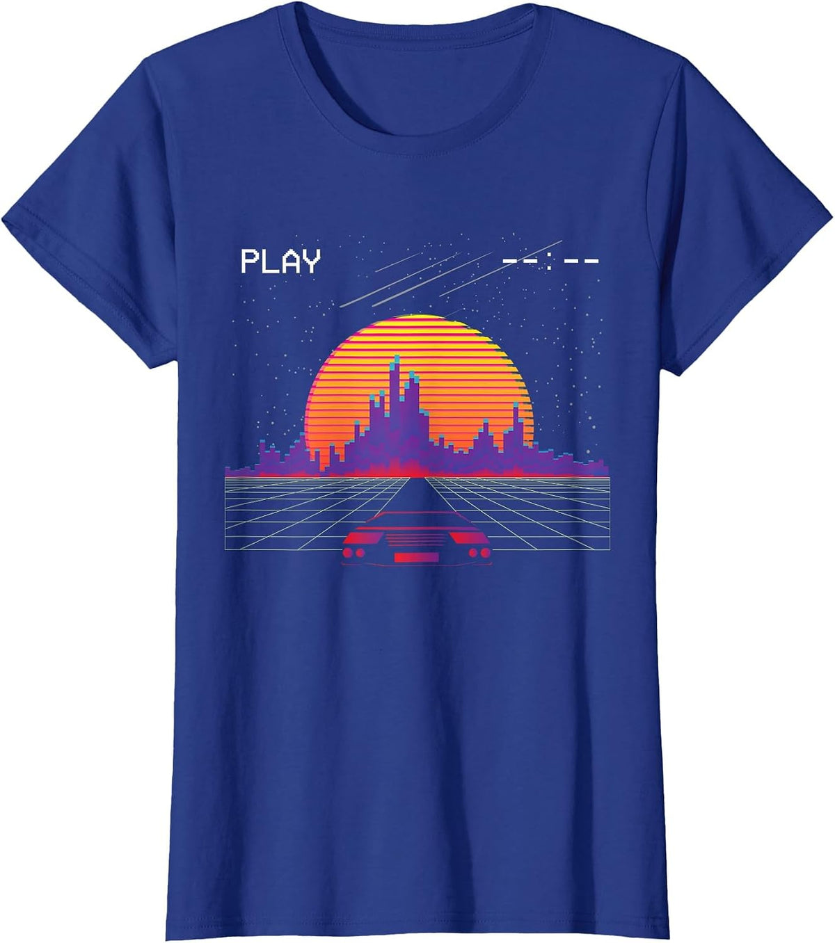 Cyberpunk Outrun synthwave Sunset Fast car Aesthetic t Shirt T-Shirt - Royal Blue