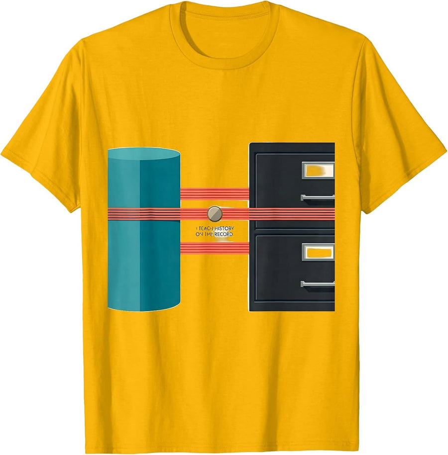 I Teach History On The Record Funny History Teacher T-Shirt, Men, Golden Yellow, Large - As Pictured