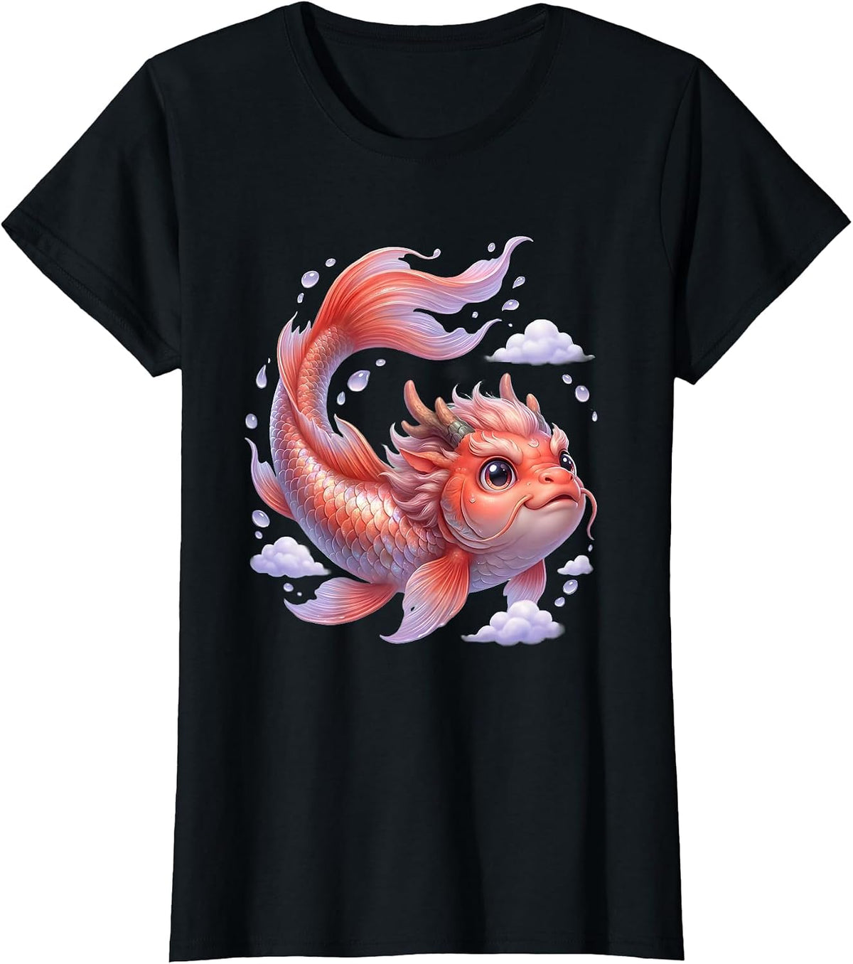 Women's Koi to Dragon Transformation Anime Art T-Shirt - Black