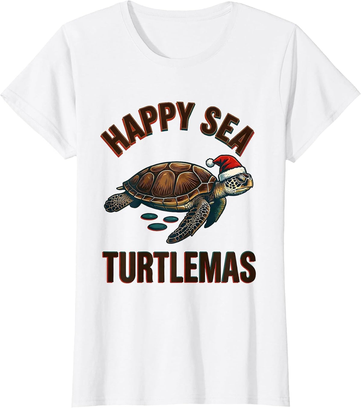Happy Sea Turtlemas Whimsical Sea Turtle Lover Christmas T-Shirt - White
