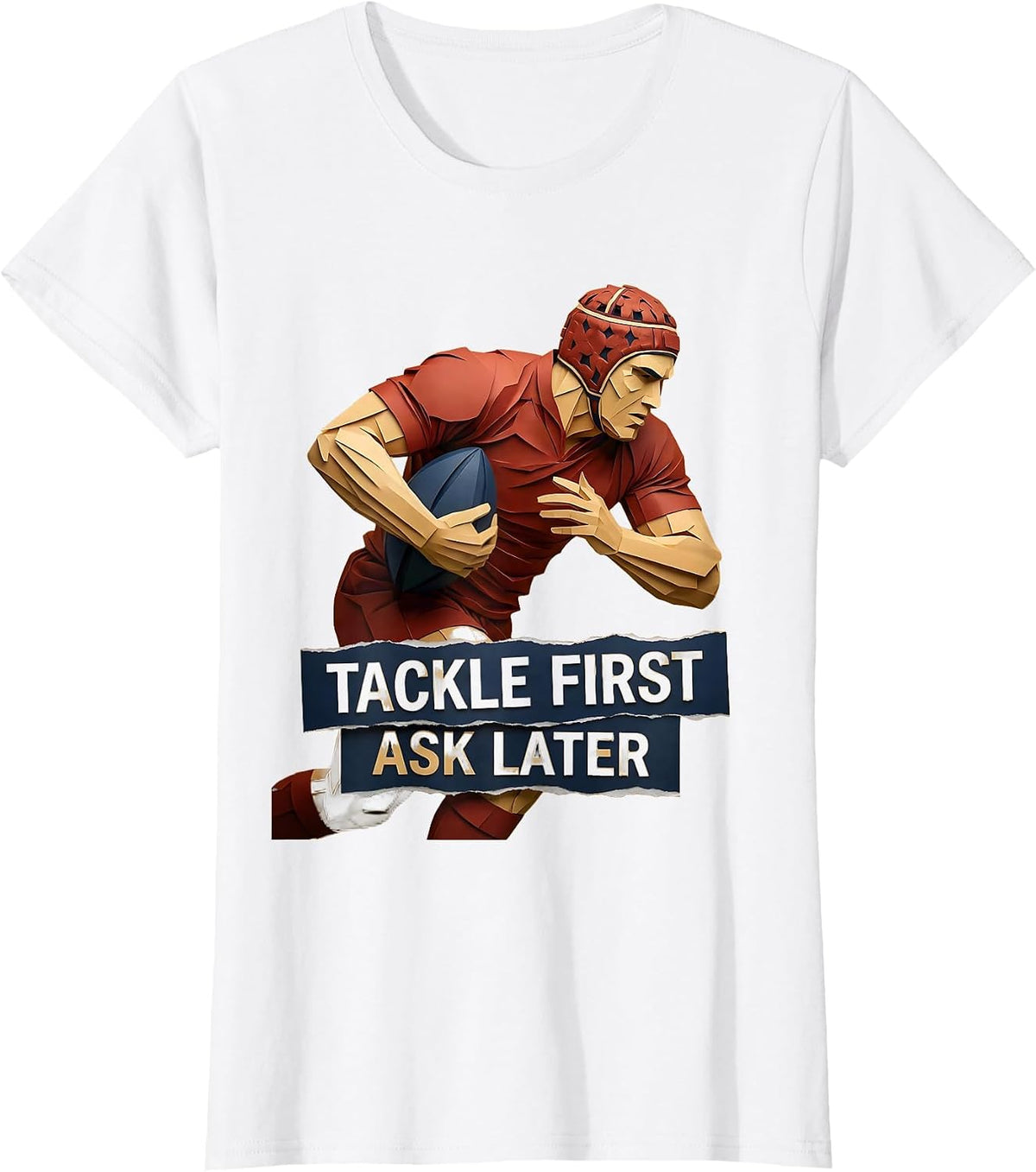 Women's Tackle First Ask Later Rugby Graphic Design T-Shirt - White
