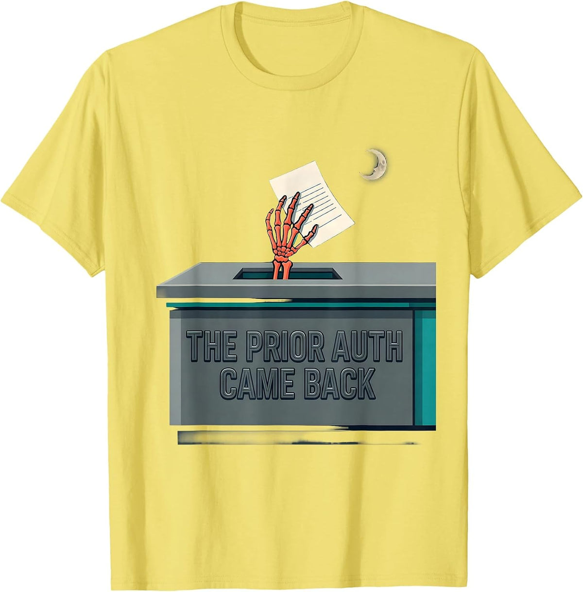 Men's The Prior Auth Came Back Funny Pharmacy Tech Halloween T-Shirt - Lemon Yellow