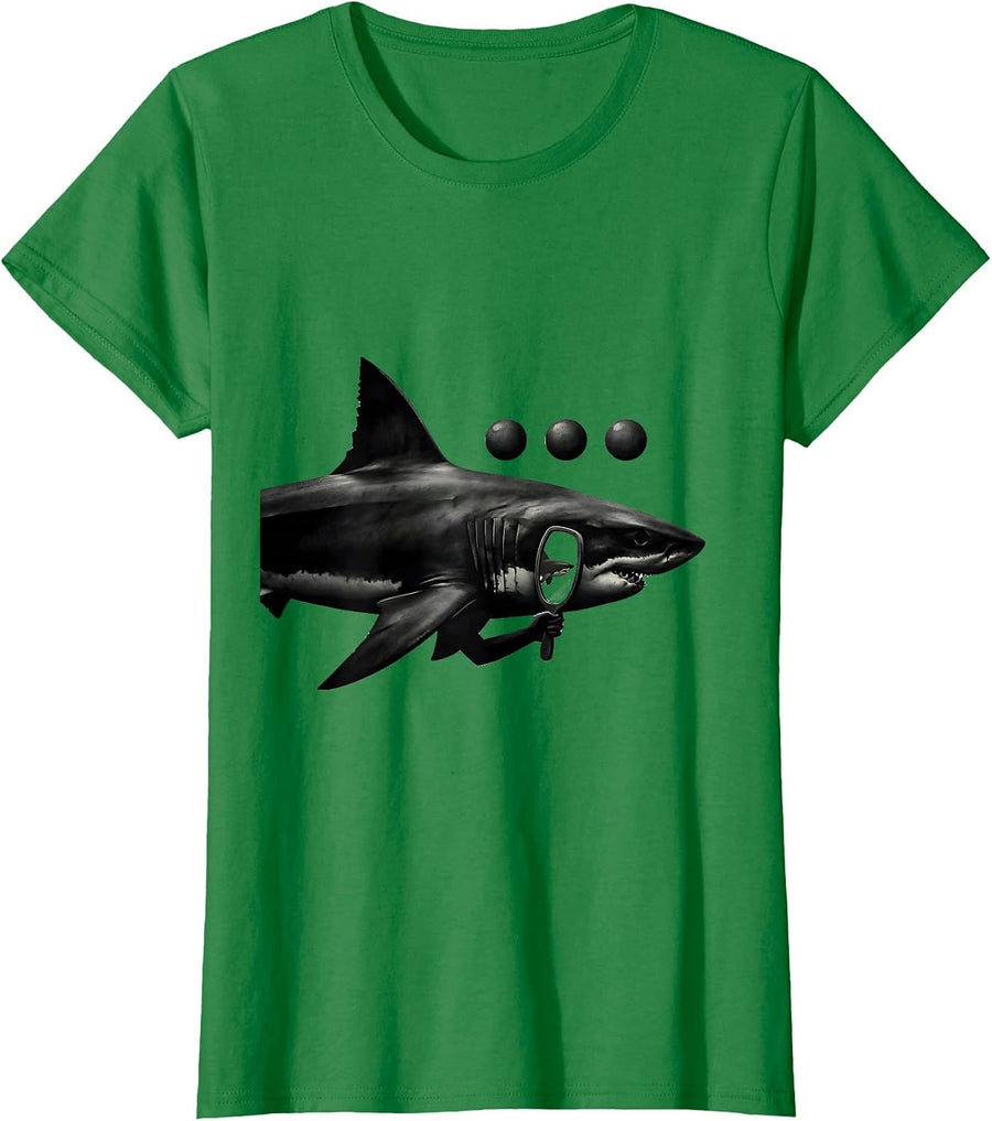 Women's Shark Holding Whale Mirror Funny Ocean Animal Lover T-Shirt - Kelly Green