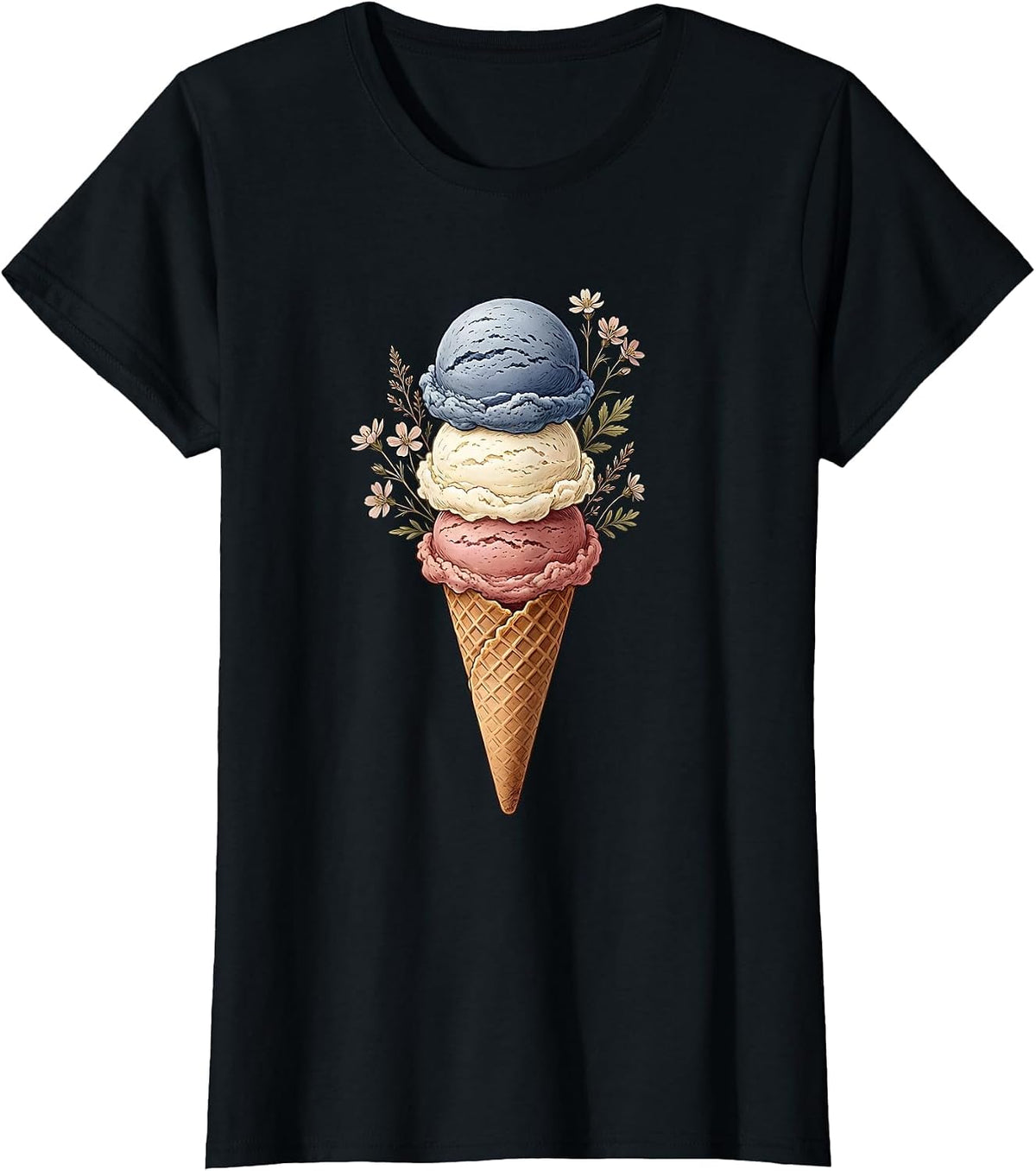 Patriotic Ice Cream Cone Red White Blue Design T-Shirt - Black