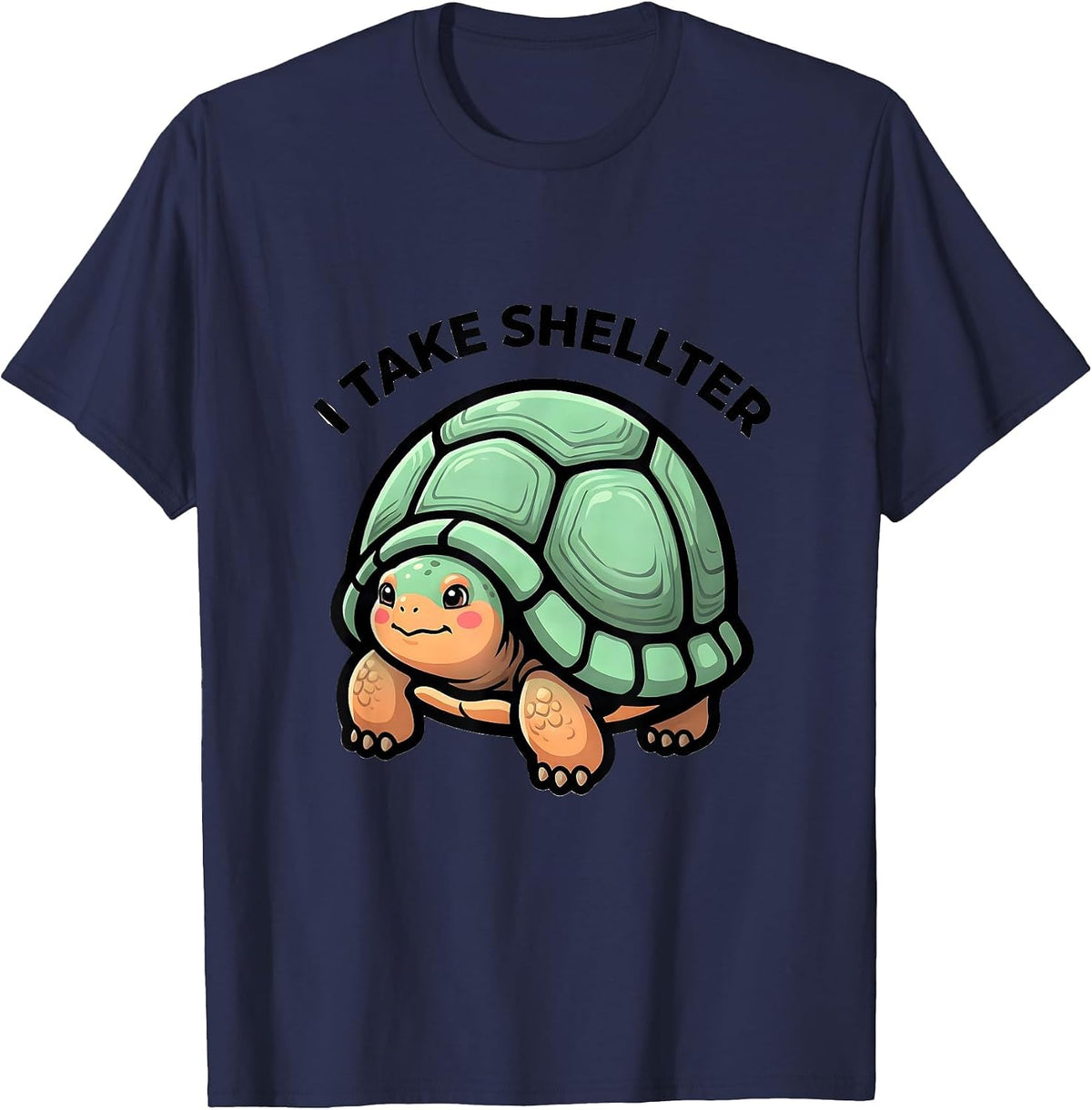 Men's I Take Shellter Cute Kawaii Tortoise Lover Pet Owner Humor T-Shirt - Navy Blue