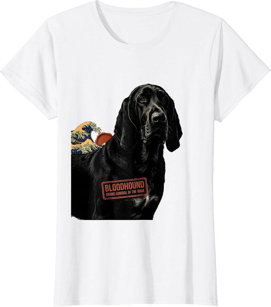 Women's Bloodhound Grand Admiral of the Wave Funny Surf Dog Breed T-Shirt - White