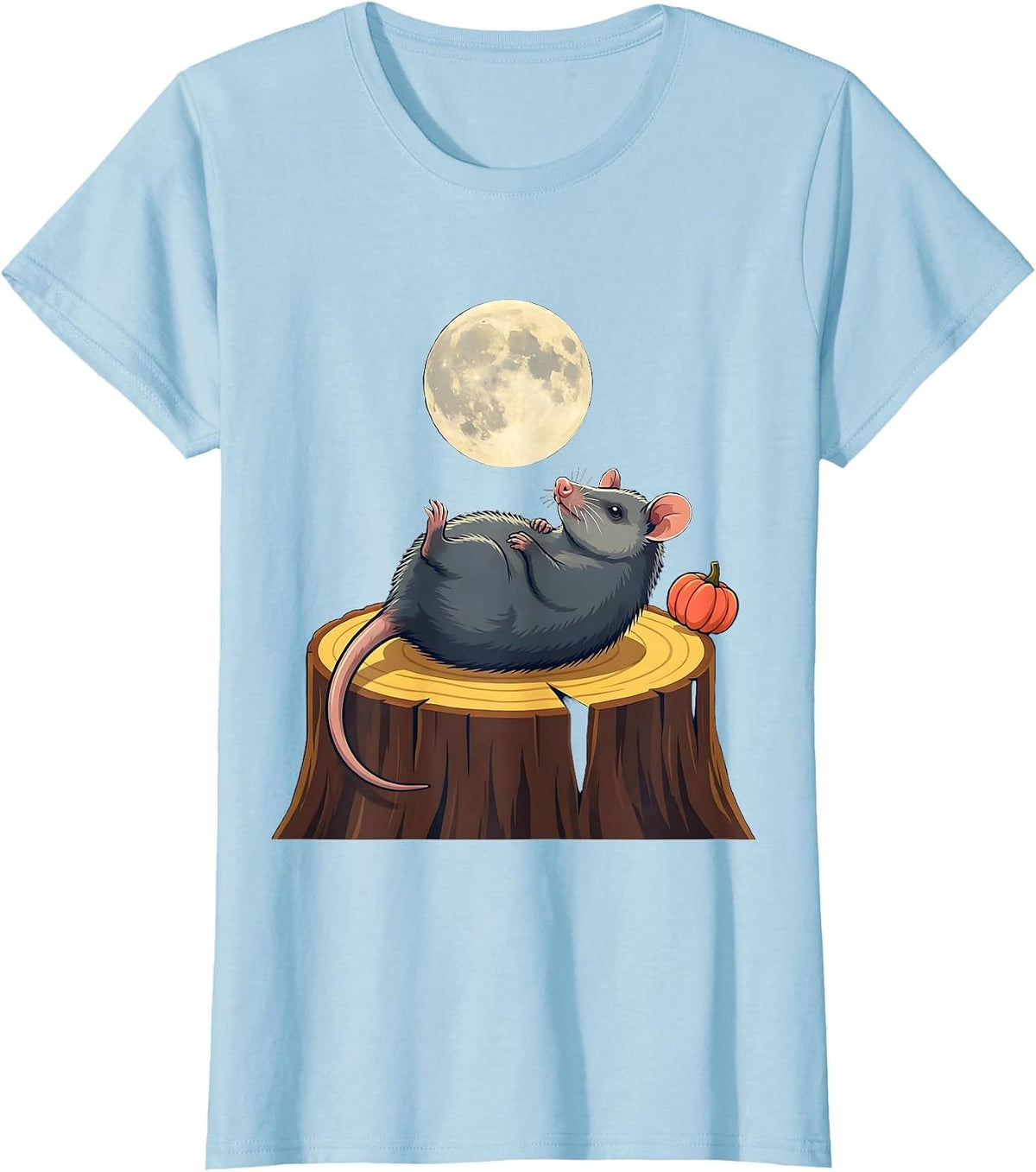 Opossum Moon Halloween Spooky Novelty T-Shirt - Baby Blue