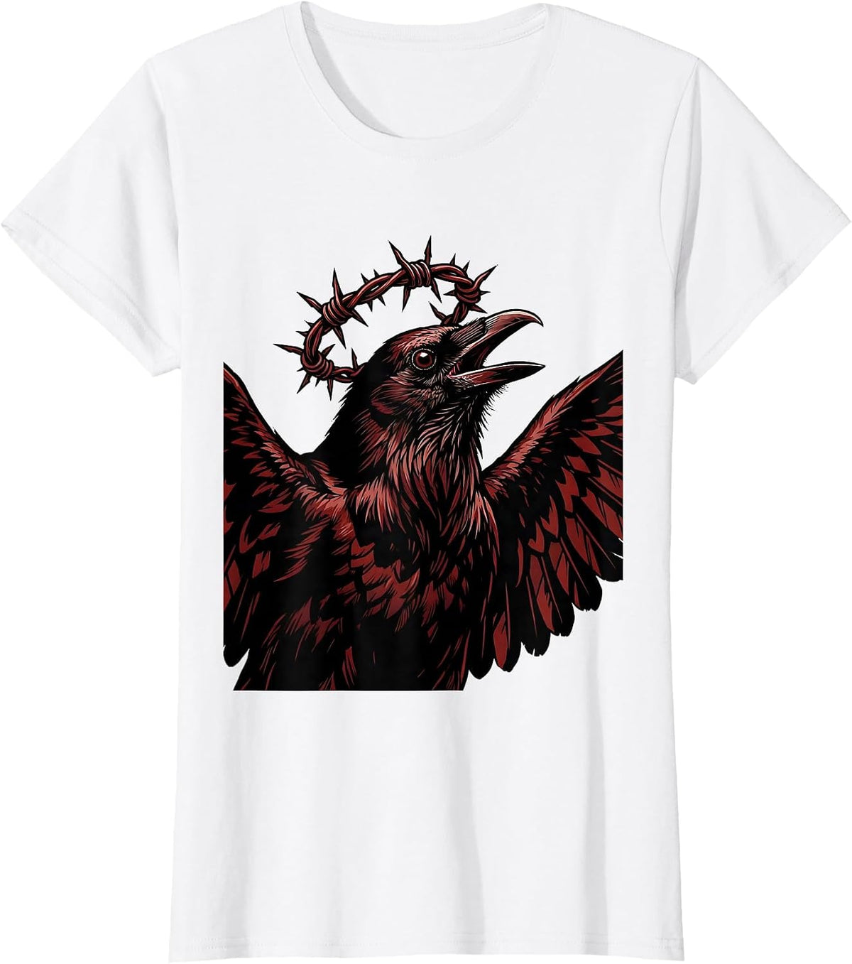 Crow With Barbed Wire Crown Dark Art T-Shirt - White