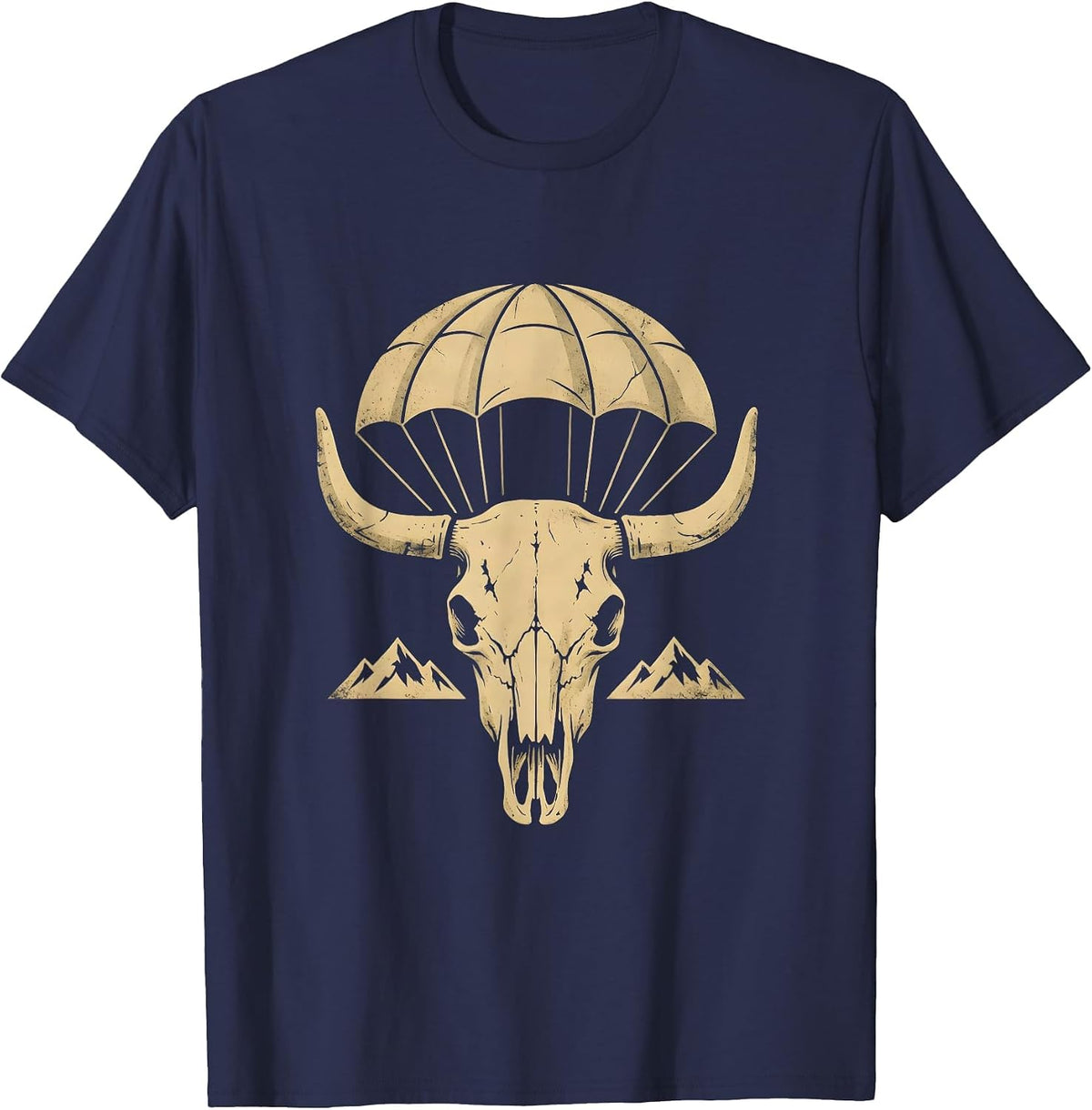 Freedom Parachute Over Mountain Range Long Sleeve T-Shirt - Navy Blue