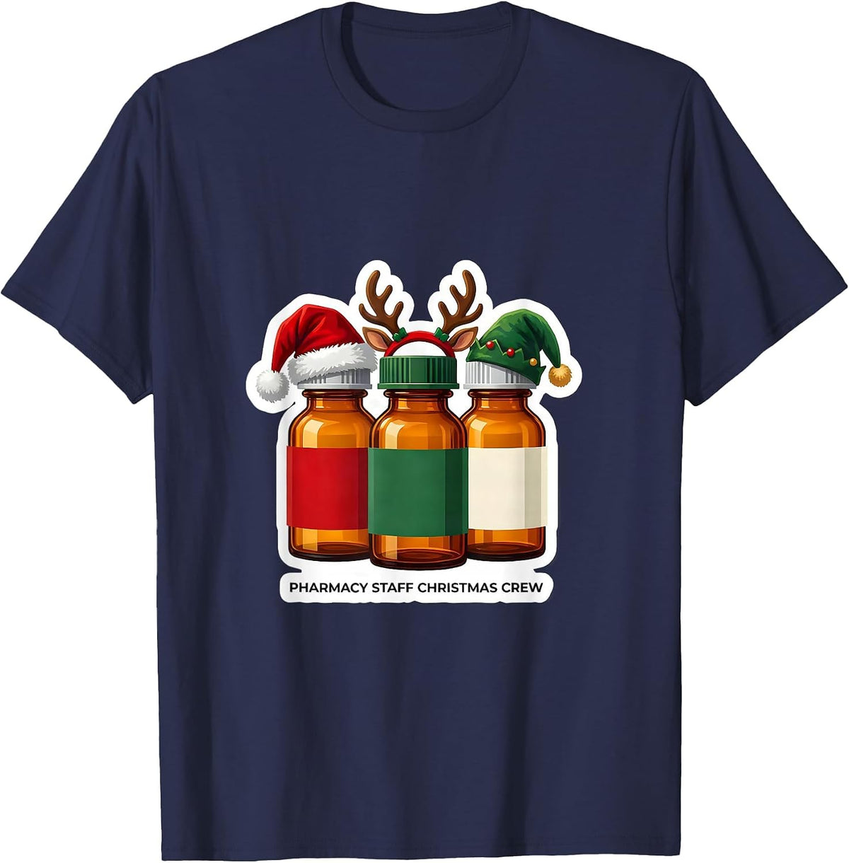 Pharmacy Staff Christmas Crew Funny Pharmacy Squad Holiday T-Shirt - Navy Blue