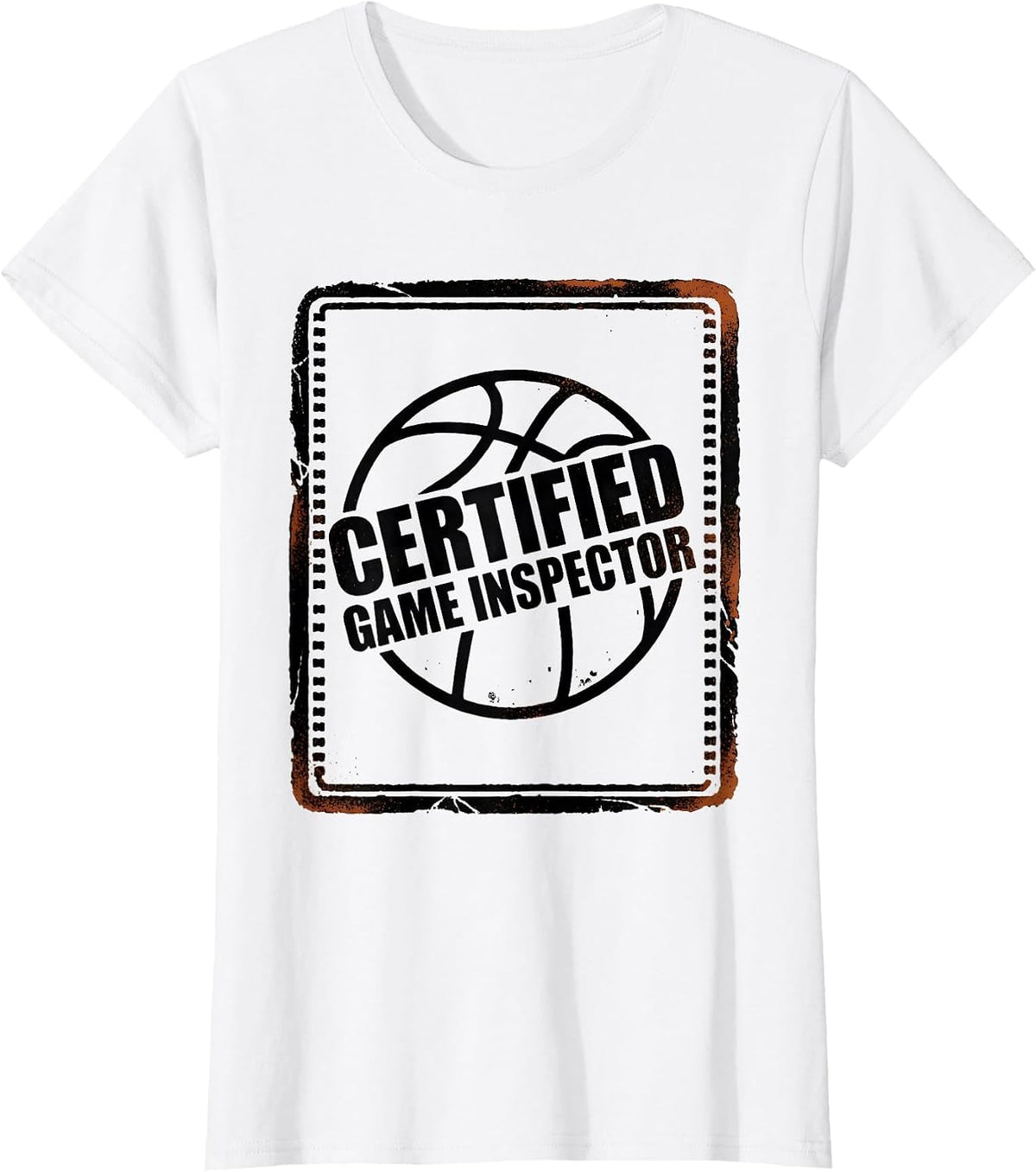 Women's Certified Game Inspector Rubber Stamp Basketball Player T-Shirt - White