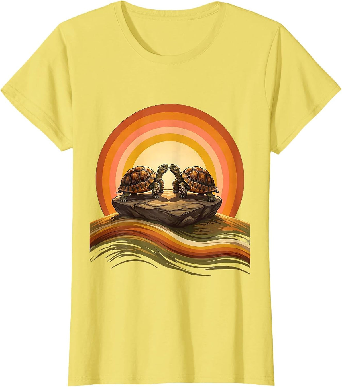 Women's Matching Turtles Nose to Nose Couples Graphic T-Shirt - Lemon Yellow