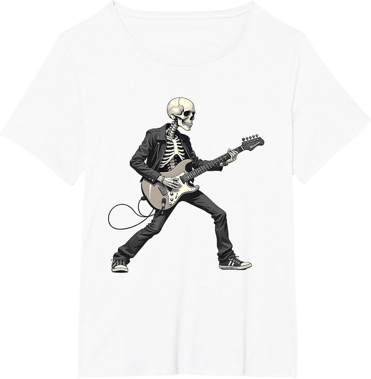 Rock On Skeleton Guitar Player - Spooky Halloween Guitarist T-Shirt - White