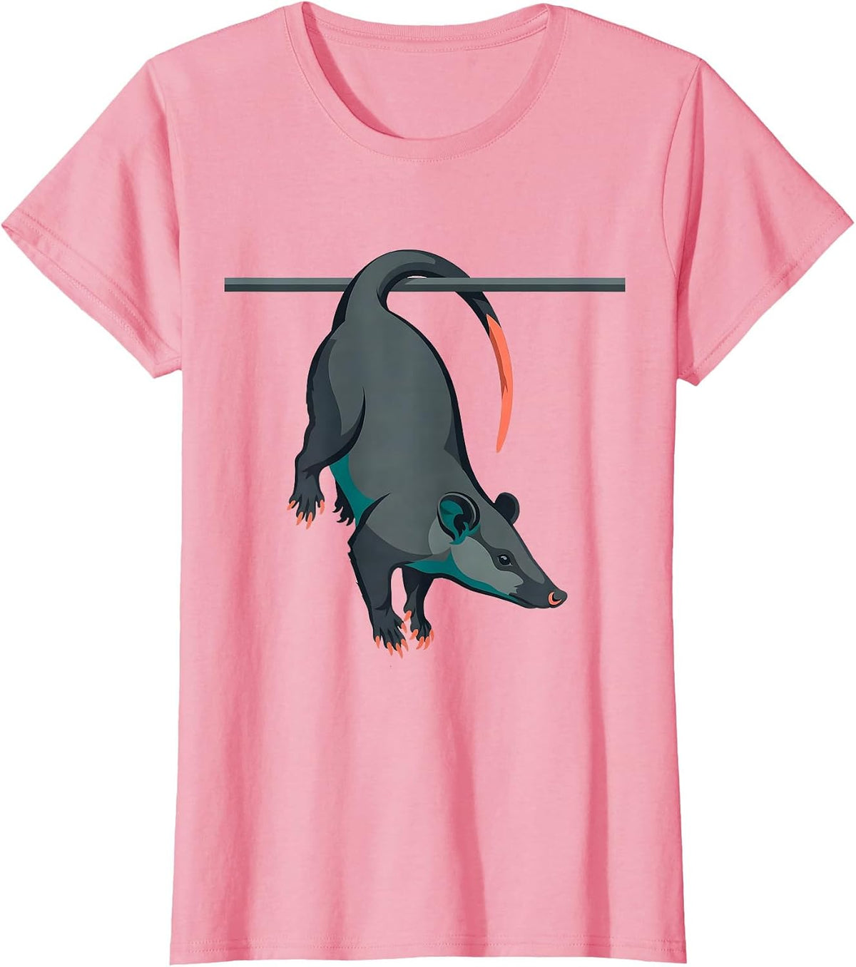 Women's Calm Opossum Hanging Flat Vector Funny Animal Meme T-Shirt - Pink