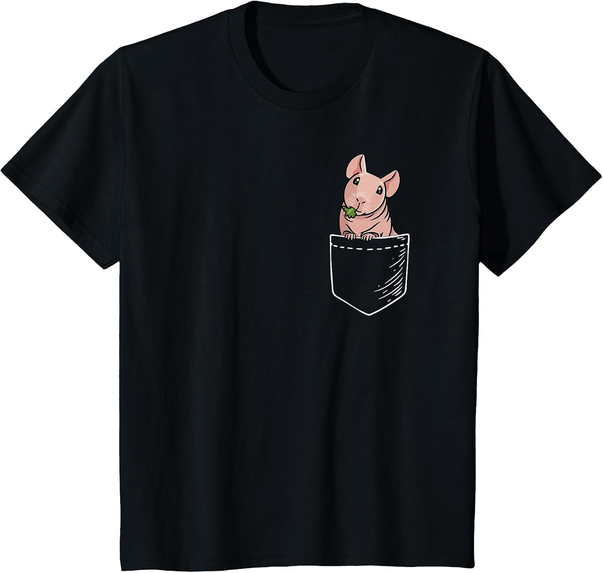 Funny Kawaii Kids Pet Pocket Hairless Guinea Pig Lover T-Shirt - Black