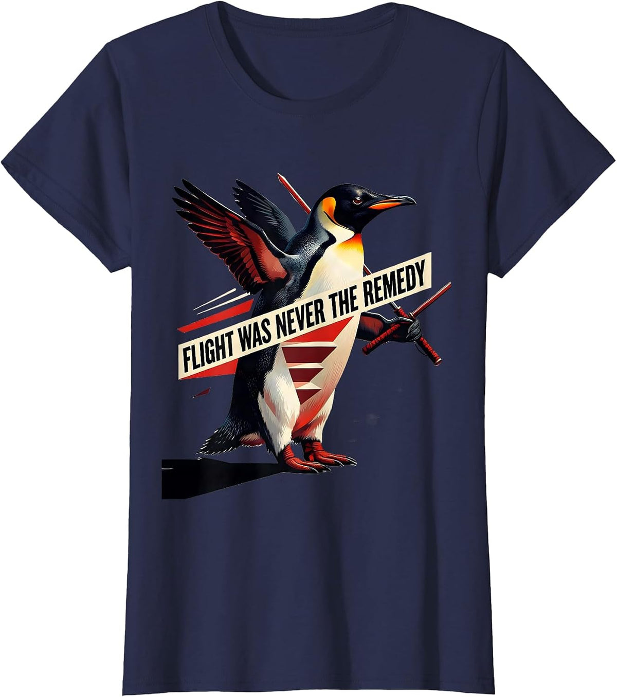 Women's Flight Was Never The Remedy Funny Penguin Martial Arts T-Shirt - Navy Blue