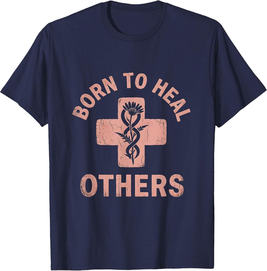 Born to Heal Others Nurse Graphic Design T-Shirt - Navy Blue