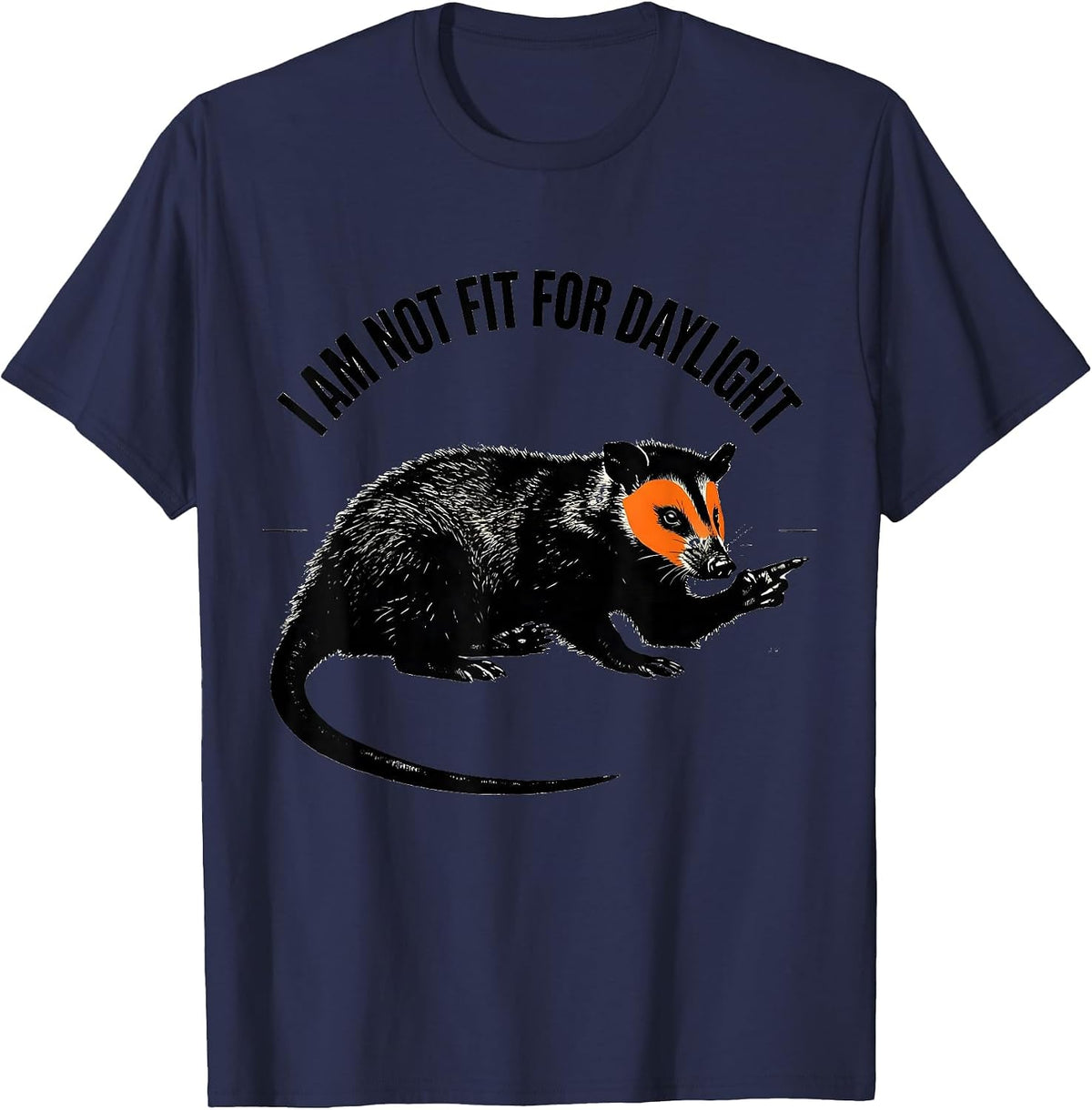 Men's I Am Not Fit For Daylight Funny Opossum Stencil Graphic T-Shirt - Navy Blue
