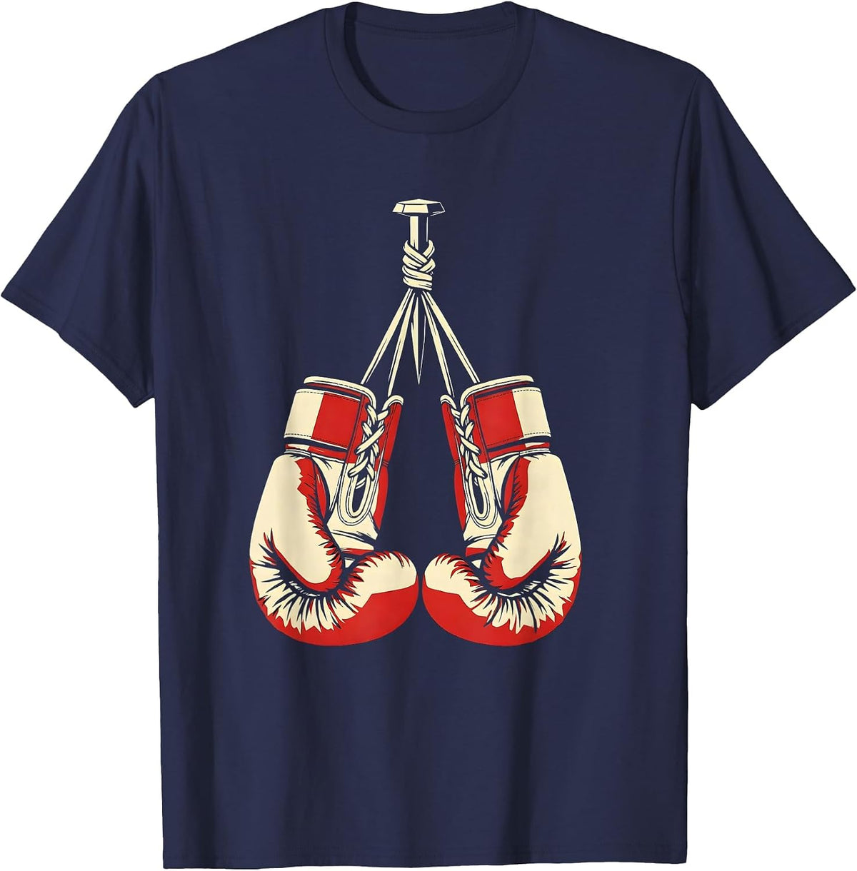 Men's Boxing Gloves Hanging on Nail Graphic T-Shirt - Navy Blue
