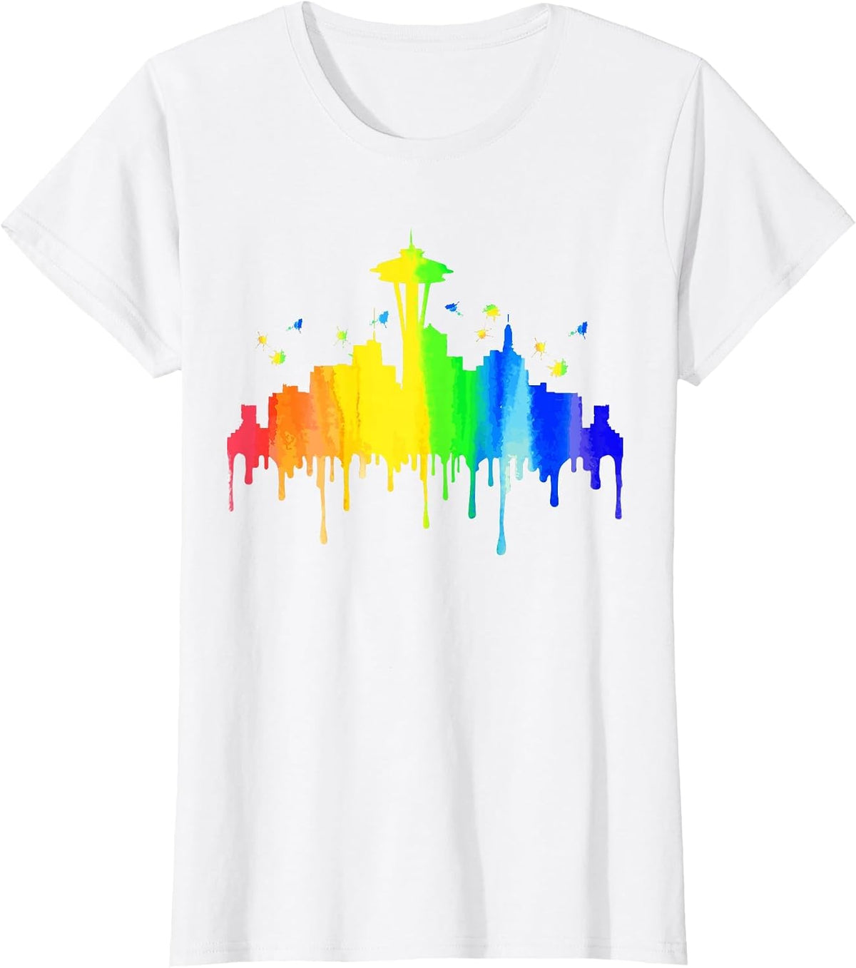 Seattle Skyline Rainbow Space Needle Gay Pride Month T-Shirt - White