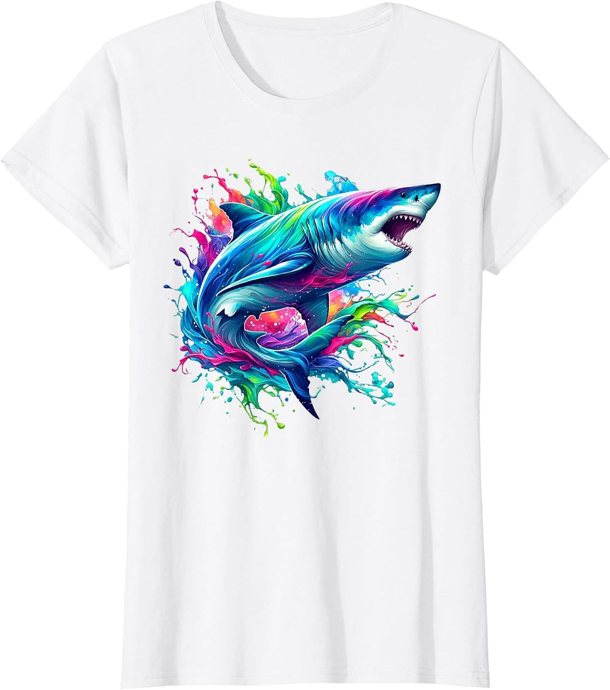 Shark Marine Biologist Paint Splash Ocean Animal Shark Lover T-Shirt - White