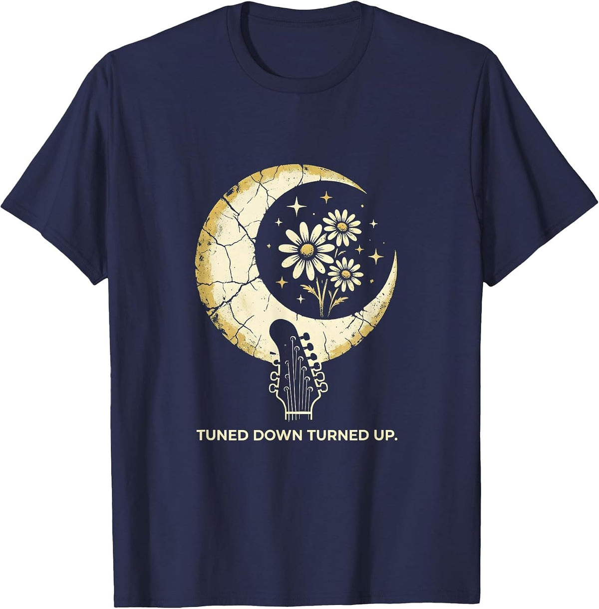 Tuned Down Turned Up Metal Band Graphic Design T-Shirt - Navy Blue