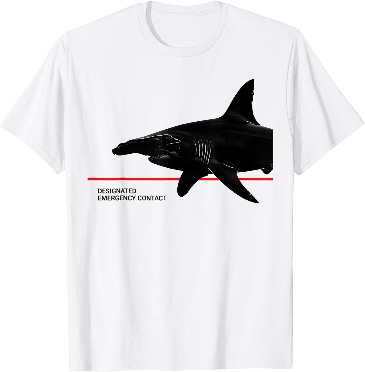 Men's Designated Emergency Contact Funny Shark Lover Ocean T-Shirt - White