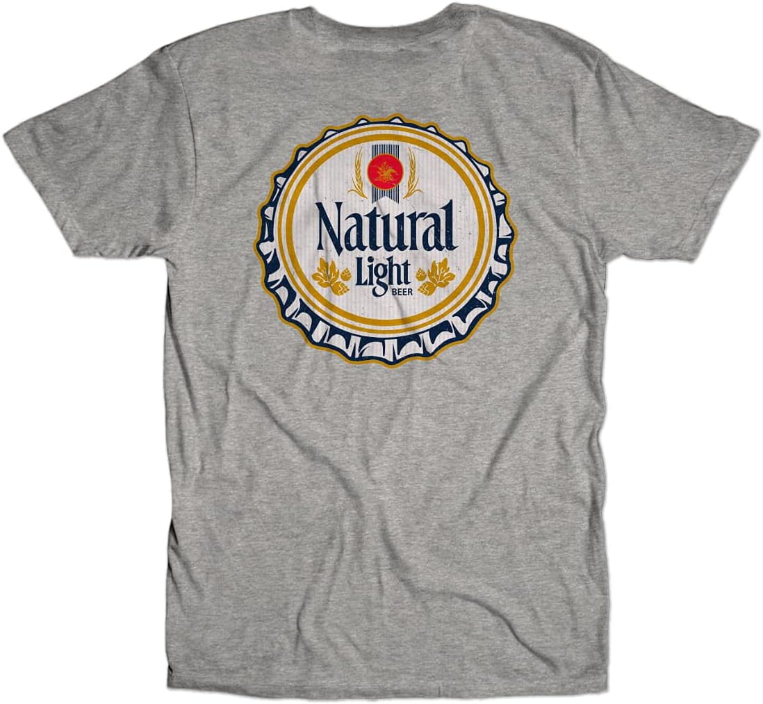 theCHIVE Natural Light Retro Bottle Cap Beer Front and Back Print T-Shirt - Grey