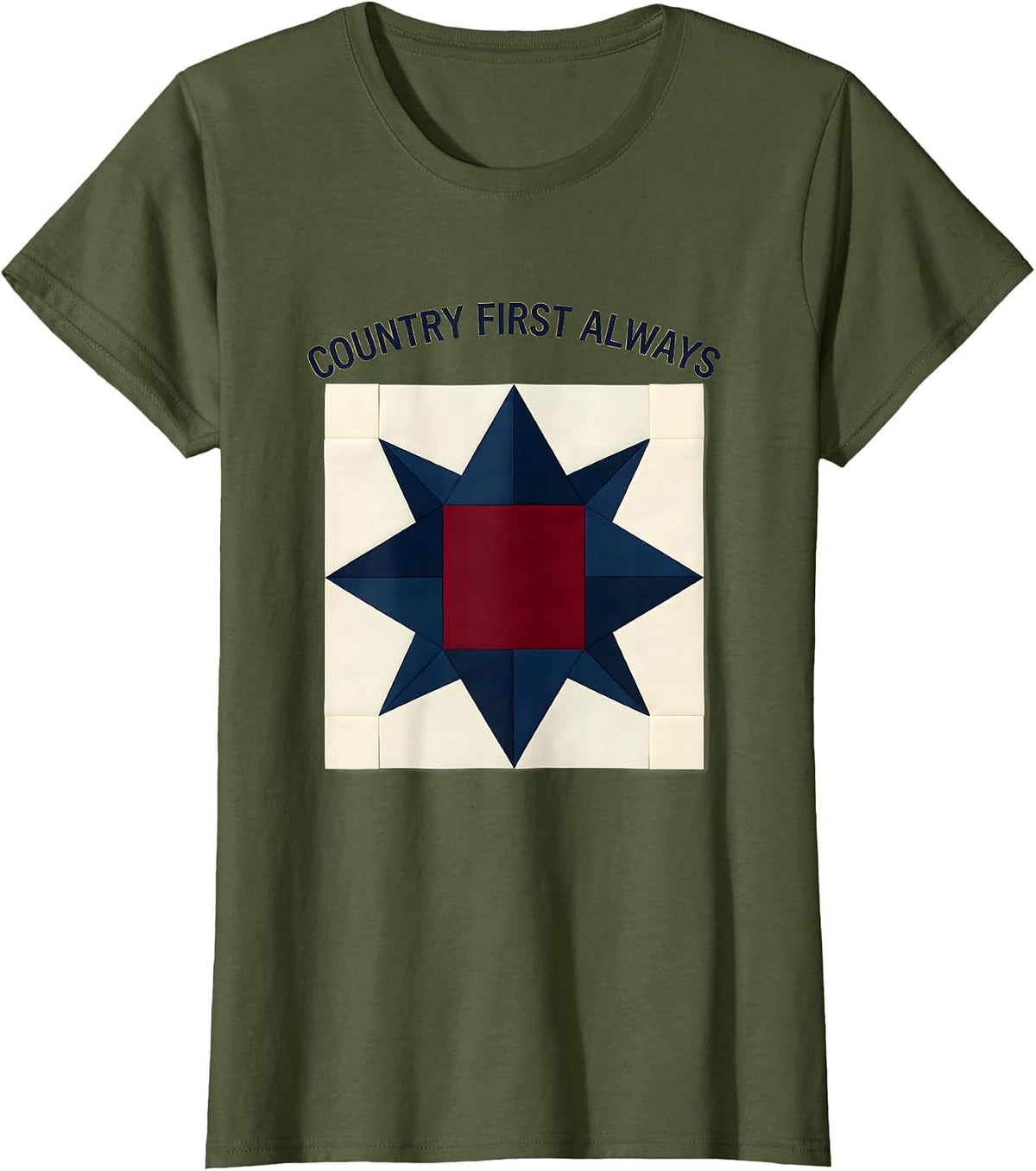 Women's Country First Always Conservative Patriot Design T-Shirt - Olive Green