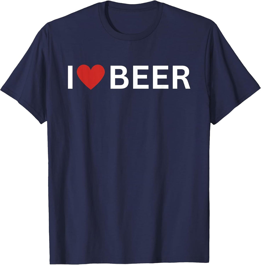 I Love Beer Lover I Heart Beer Drinking Pub Bar Bartender T-Shirt - Navy Blue