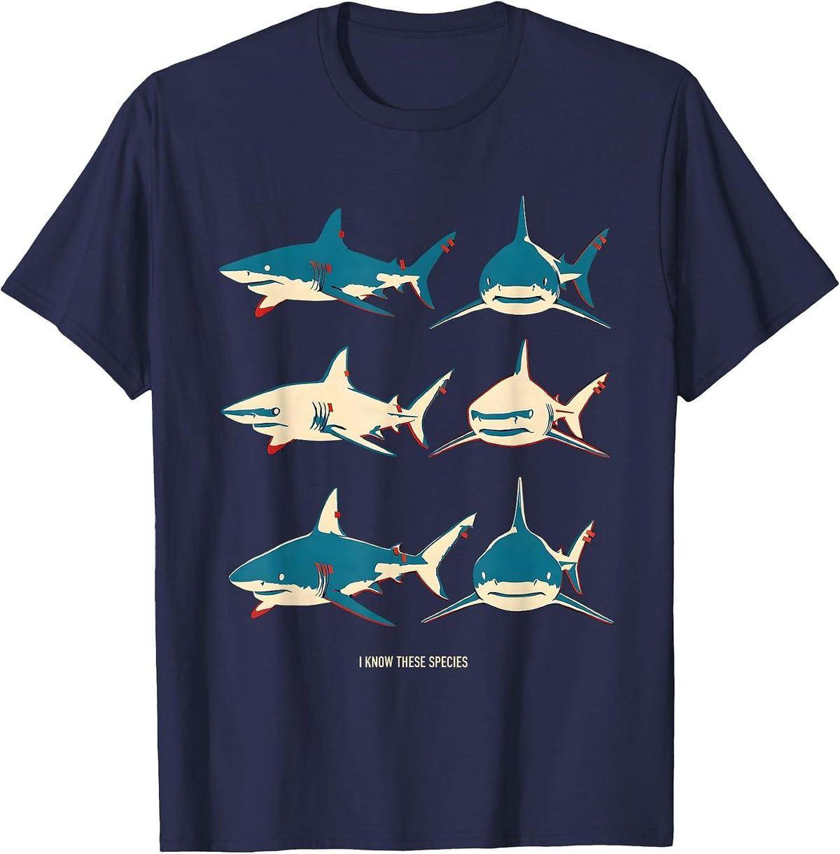 I Know These Species Funny Shark Lover Marine Biology Humor T-Shirt - Navy Blue