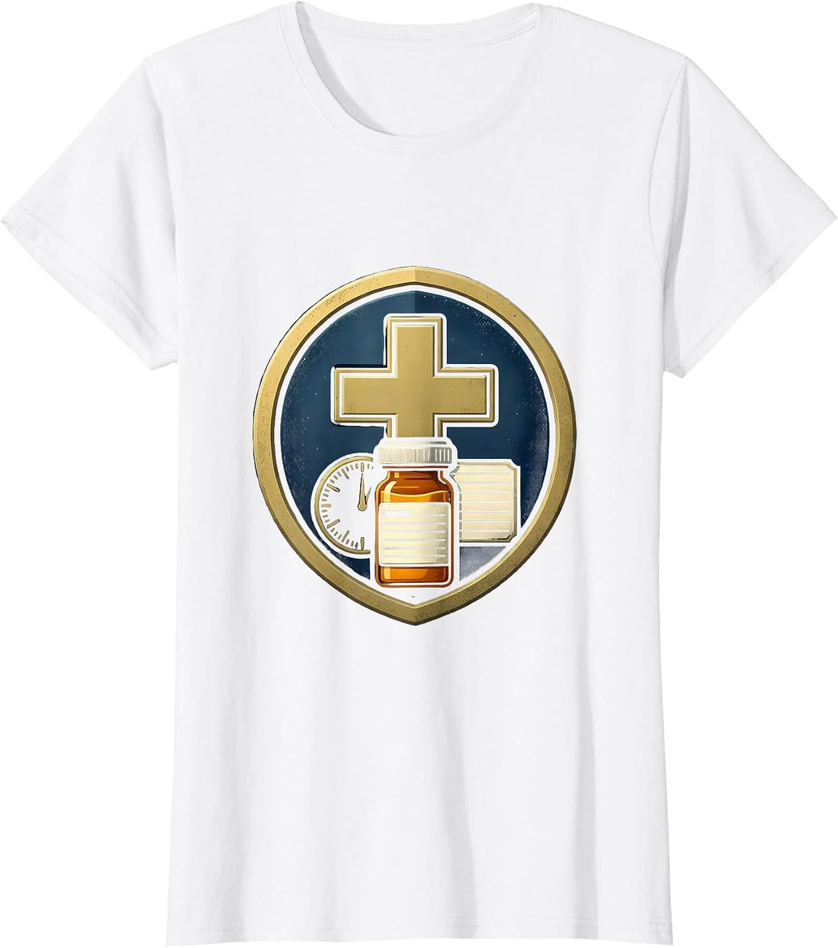 Women's Pharmacy Shield Badge Tech Crew Cute Occupation Pride T-Shirt - White