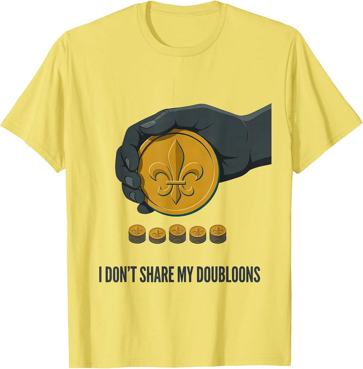 Men's I Don't Share My Doubloons Midcentury Modern Mardi Gras T-Shirt - Lemon Yellow