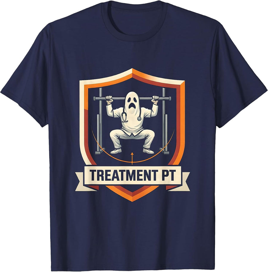 Treatment PT Funny Physical Therapy Halloween Therapist T-Shirt - Navy Blue