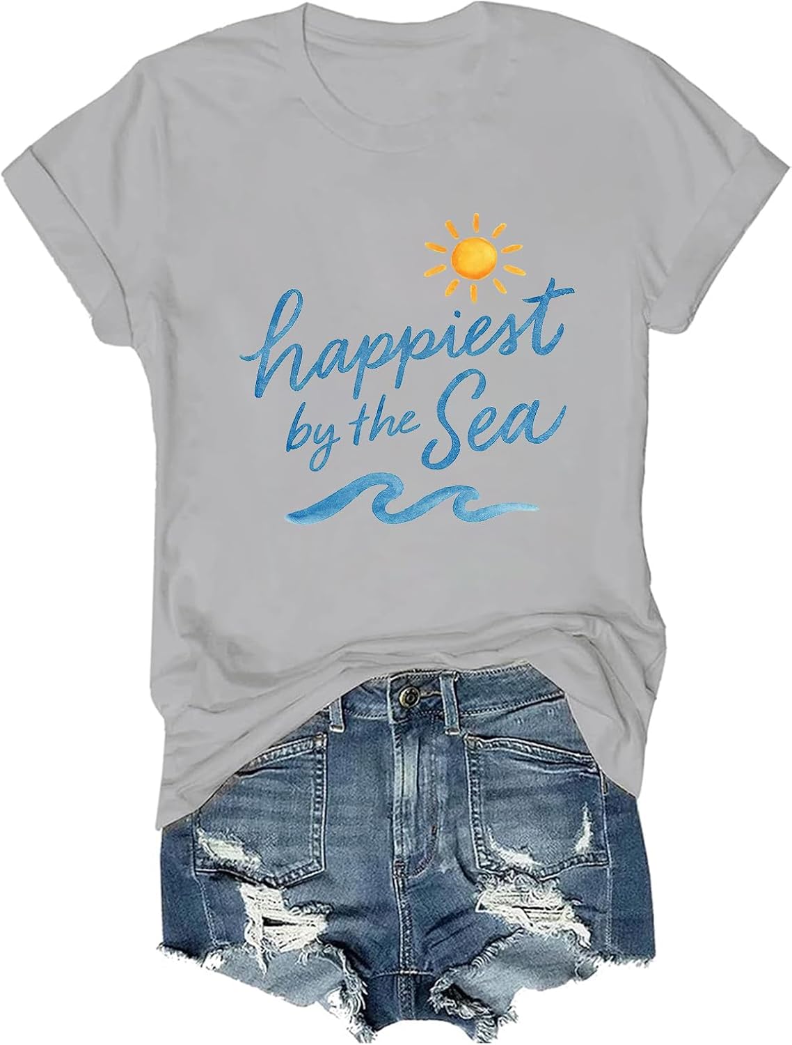 Happiest by the Sea Shirt Coastal Summer Sun Shine Beach Sea Lover T-Shirt - Grey
