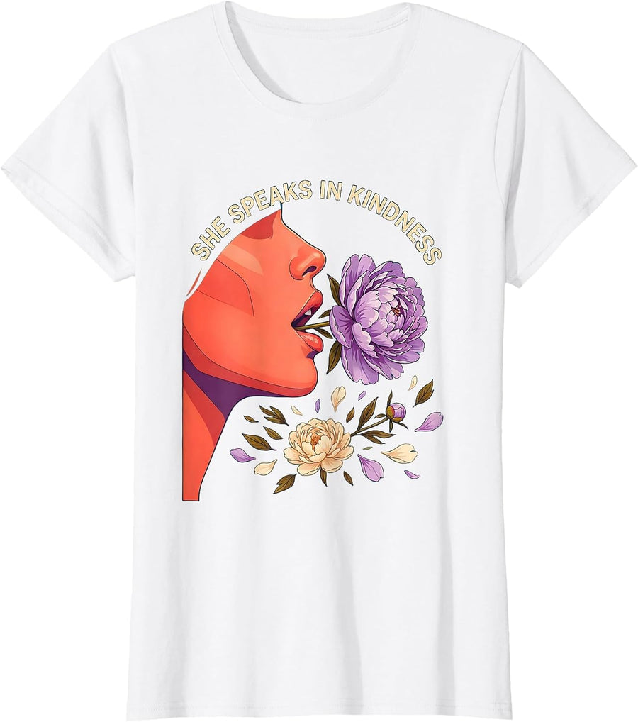 Women's She Speaks In Kindness Be Kind Graphic Design T-Shirt - White