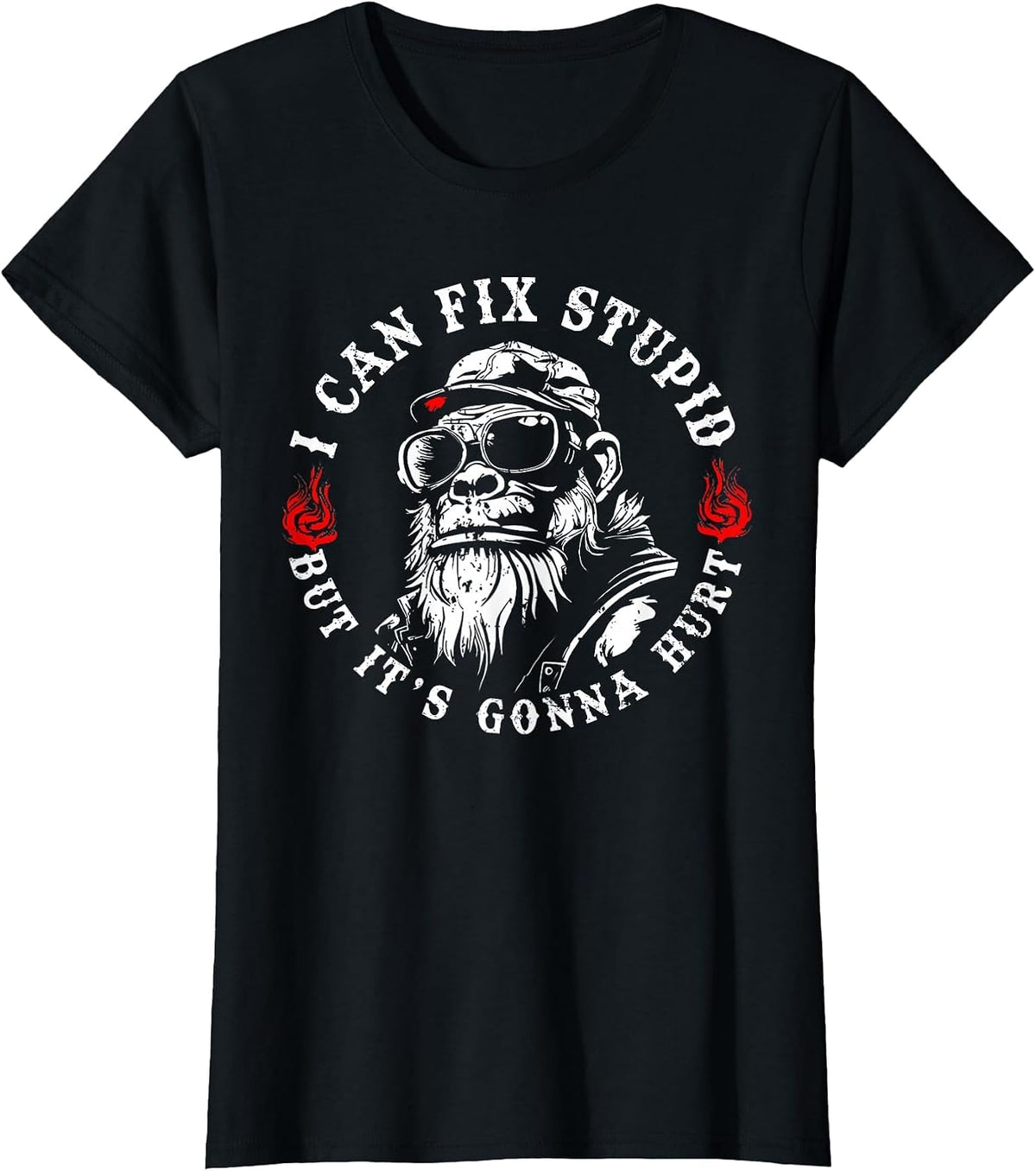 I Can Fix Stupid But It's Gonna Hurt Monkey Vintage Funny T-Shirt - Black