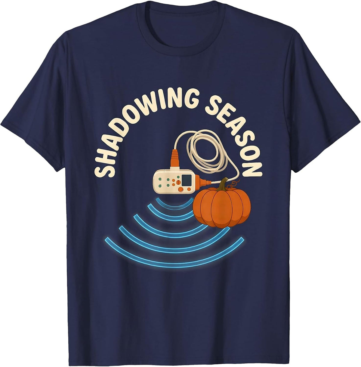 Shadowing Season Flat Vector Sonographer Halloween Workplace T-Shirt - Navy Blue
