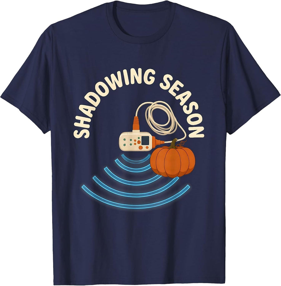 Shadowing Season Flat Vector Sonographer Halloween Workplace T-Shirt - Navy Blue