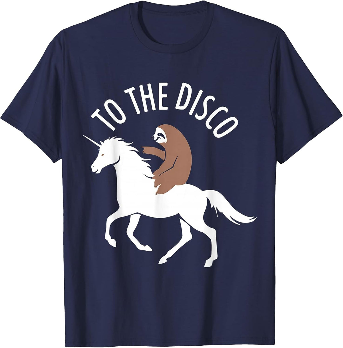 Sloth Riding Unicorn to The Disco Funny T-Shirt - Navy Blue